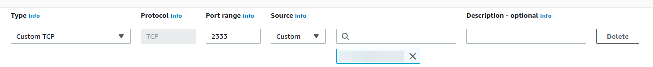 Opened network port on AWS